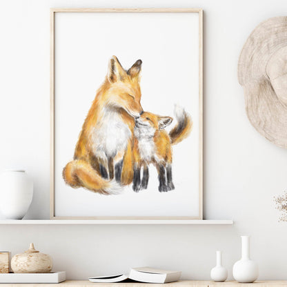 Fox Mom and Baby Art Print