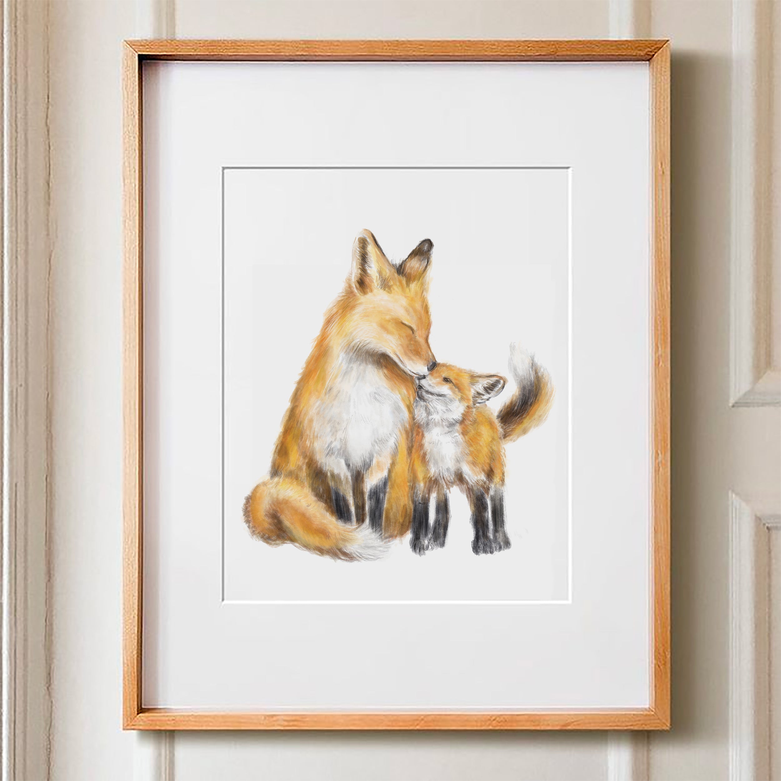Fox Mom and Baby Art Print