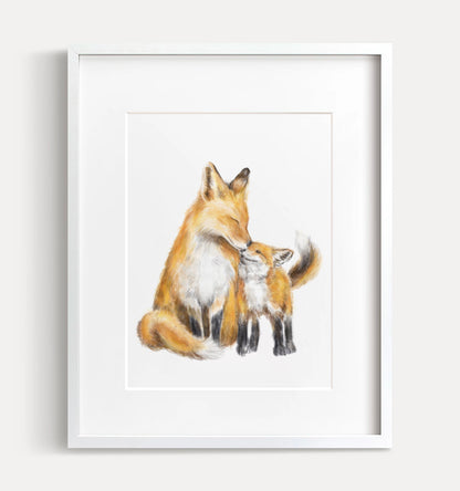 Fox Mom and Baby Art Print