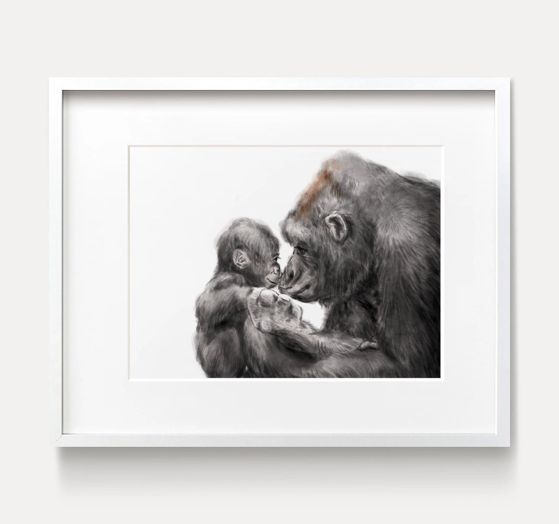 Baby Gorilla and Mom Art Print