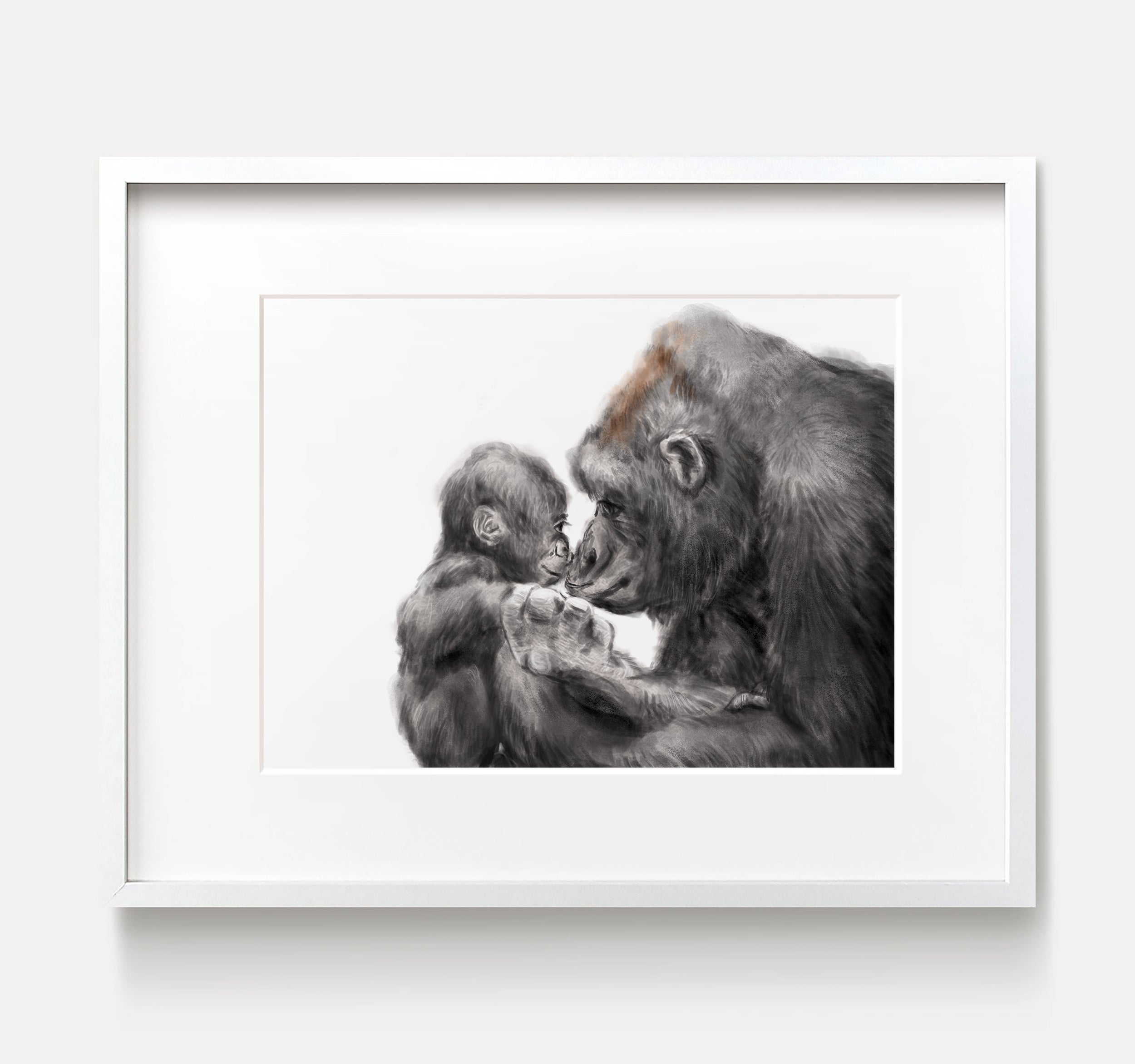 Baby Gorilla and Mom Art Print
