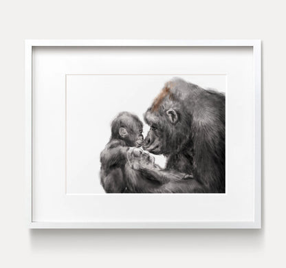 Baby Gorilla and Mom Art Print