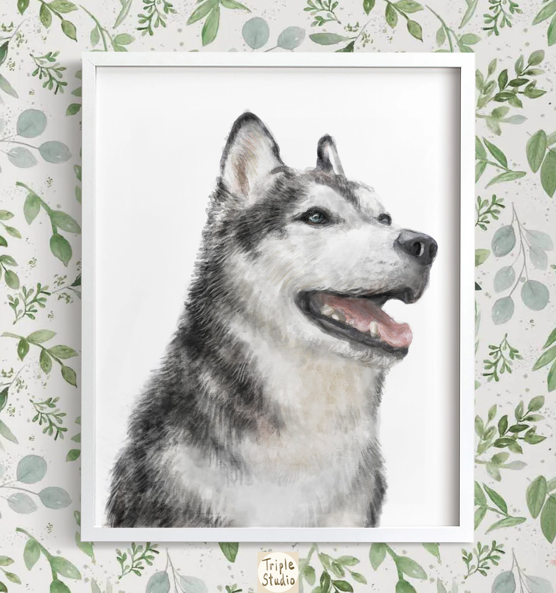 Husky Watercolor Painting | Modern Dog Wall Art