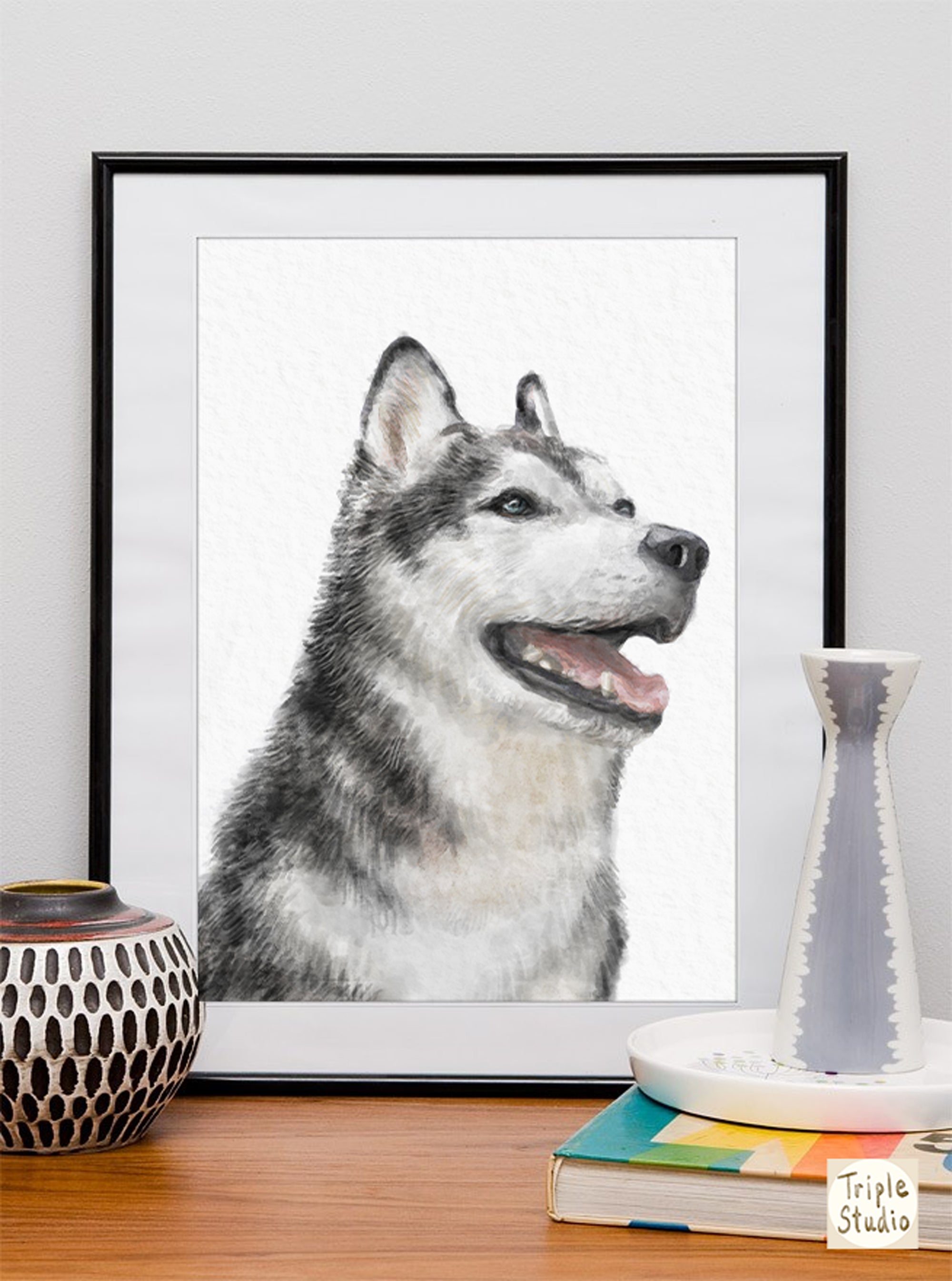 Husky Watercolor Painting | Modern Dog Wall Art