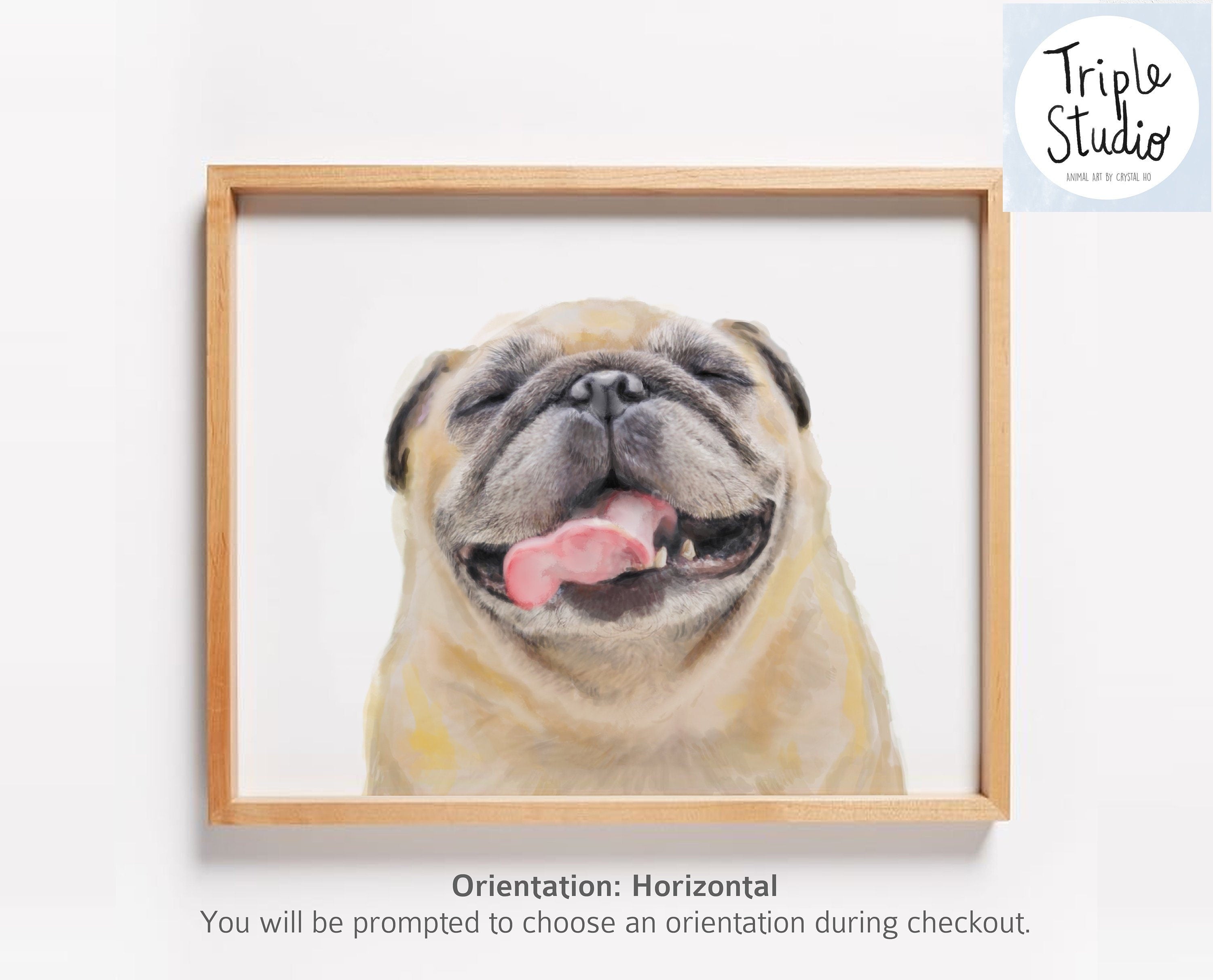 Happy Pug Watercolor Painting