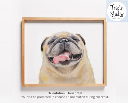 Happy Pug Watercolor Painting