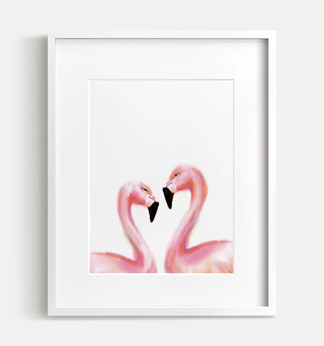 Flamingo in Love Watercolor Painting: Light Pink Wall Art
