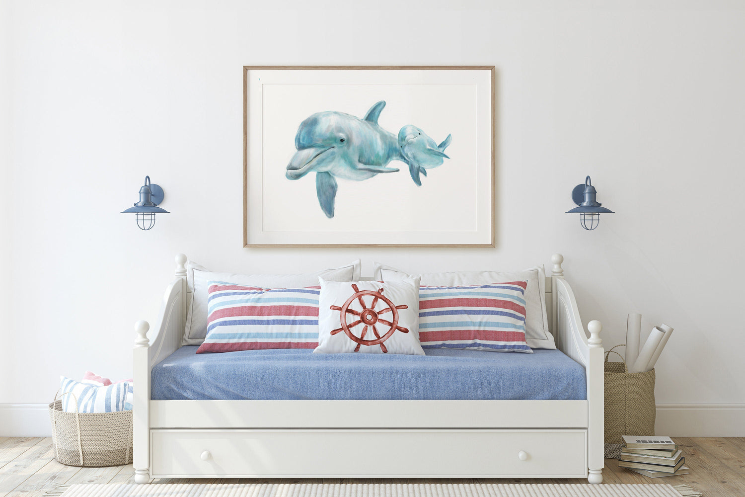Baby Dolphin and Mom Ocean Art Print