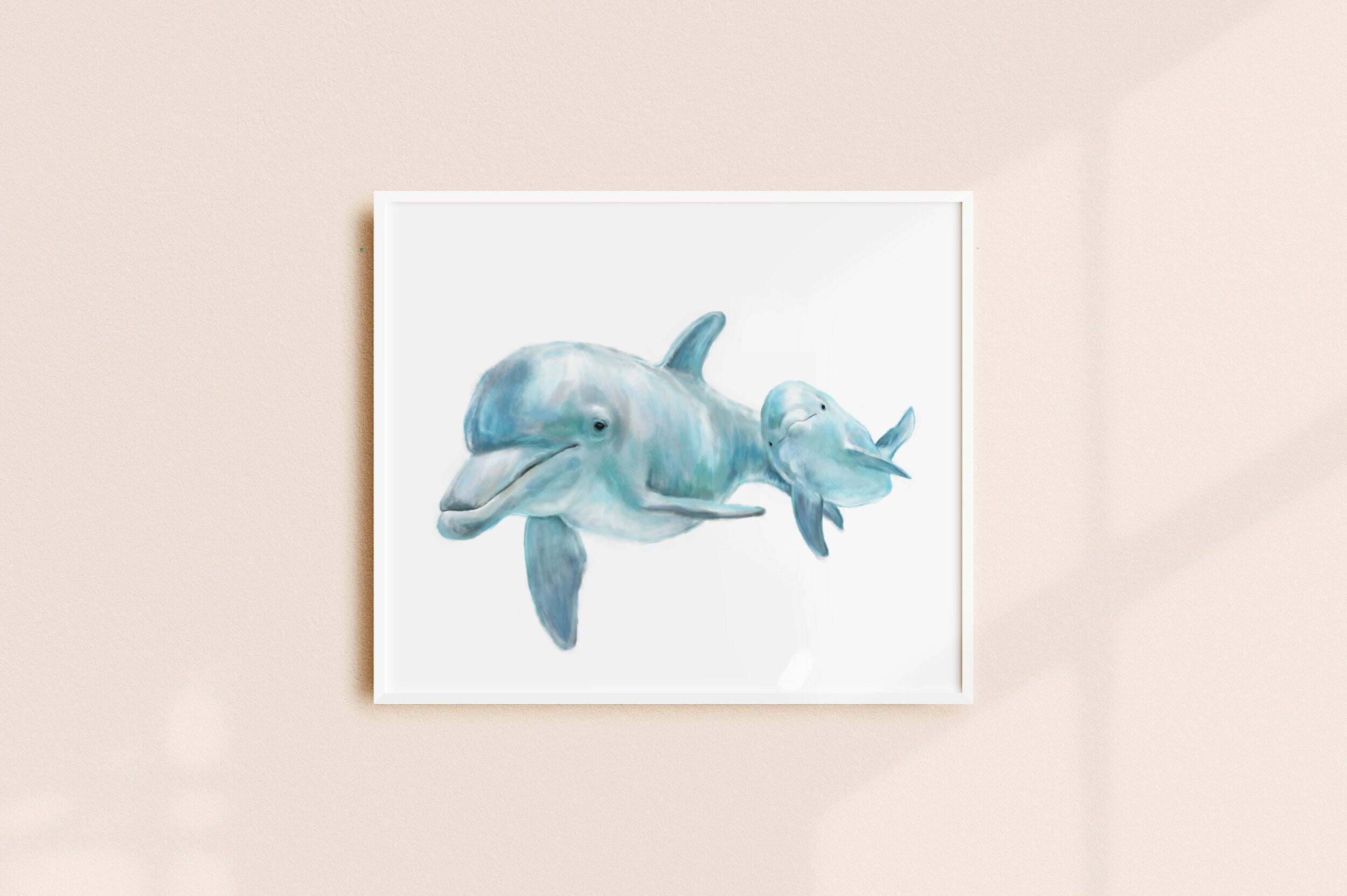 Baby Dolphin and Mom Ocean Art Print