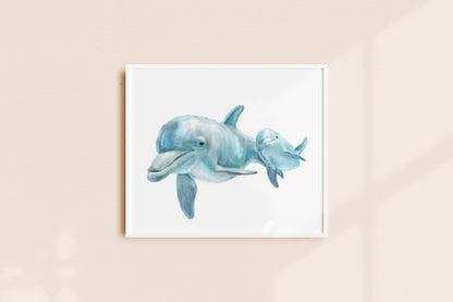 Baby Dolphin and Mom Ocean Art Print