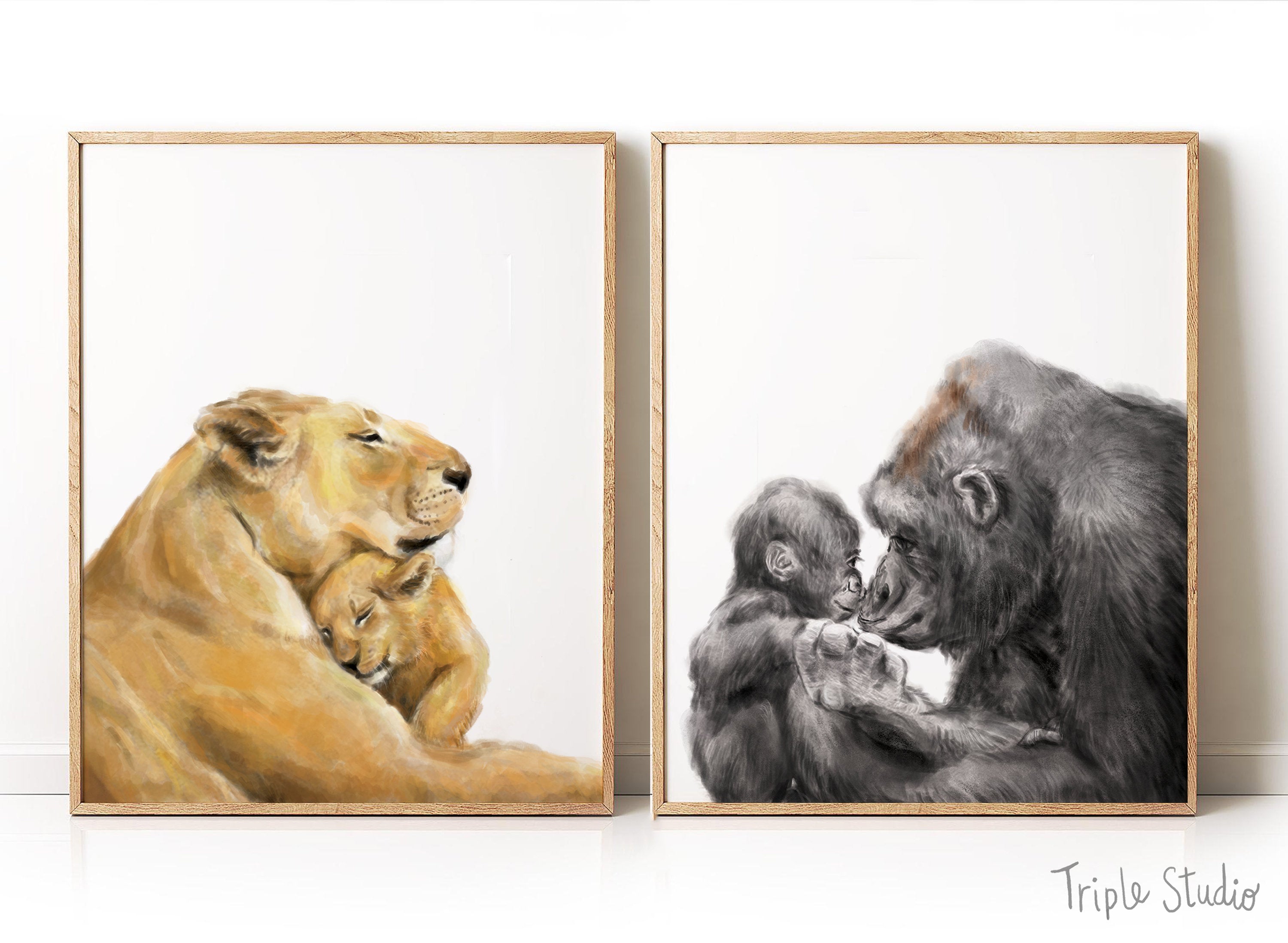 Baby Gorilla and Mom Art Print