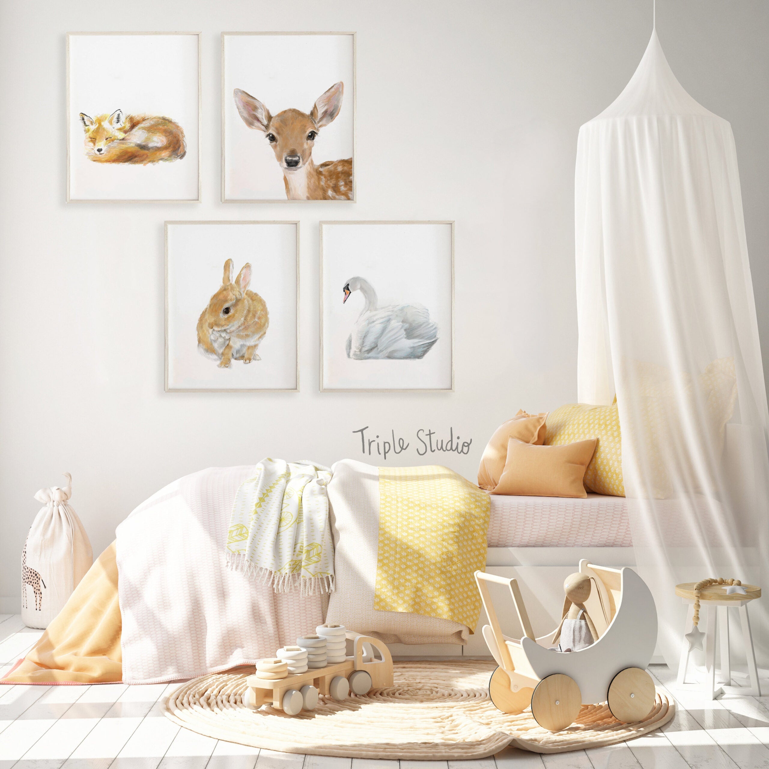 Forest Art Print | Fawn Baby Deer Watercolor Painting