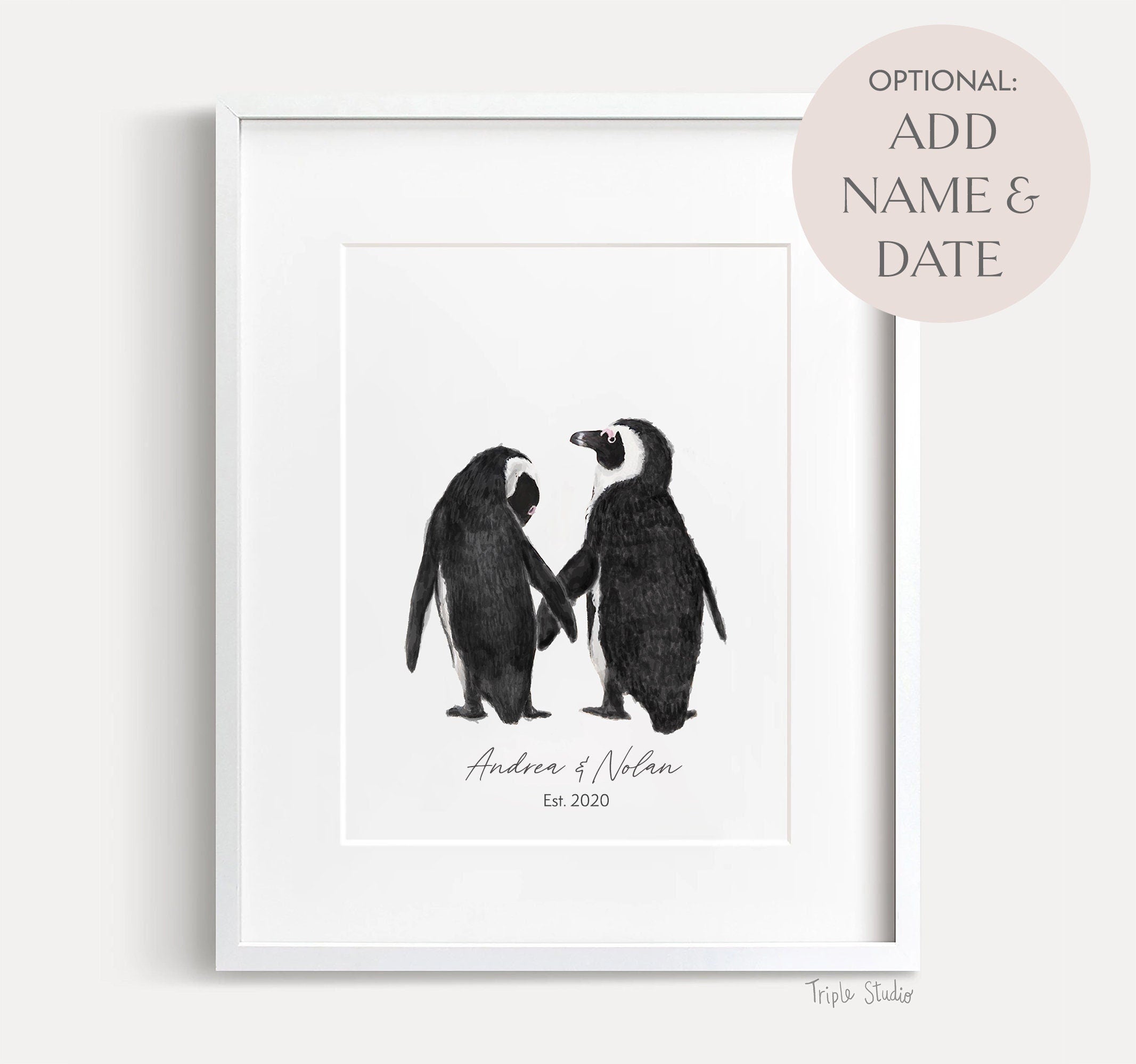 Personalized Wedding Gift - Penguin in Love Wall Art for Newly Wed Couple