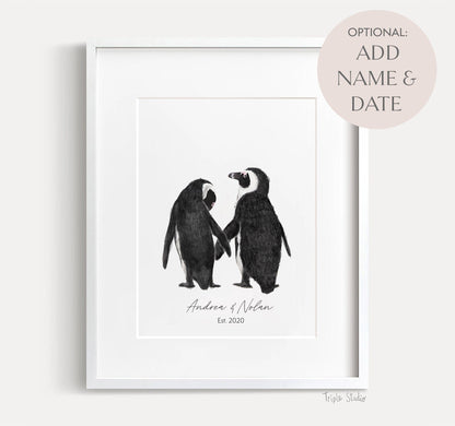 Personalized Wedding Gift - Penguin in Love Wall Art for Newly Wed Couple