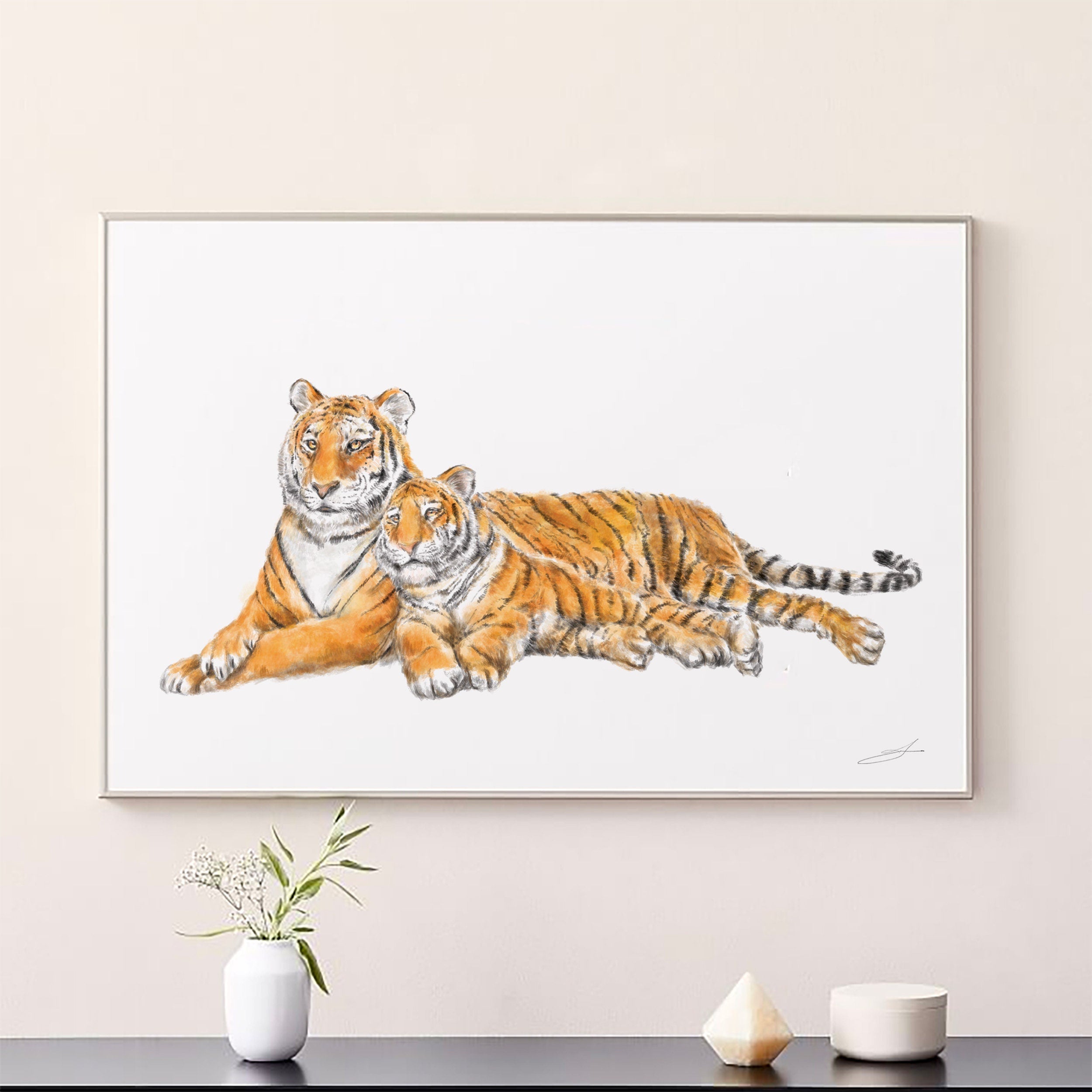 Tiger Mom and Baby Art Print
