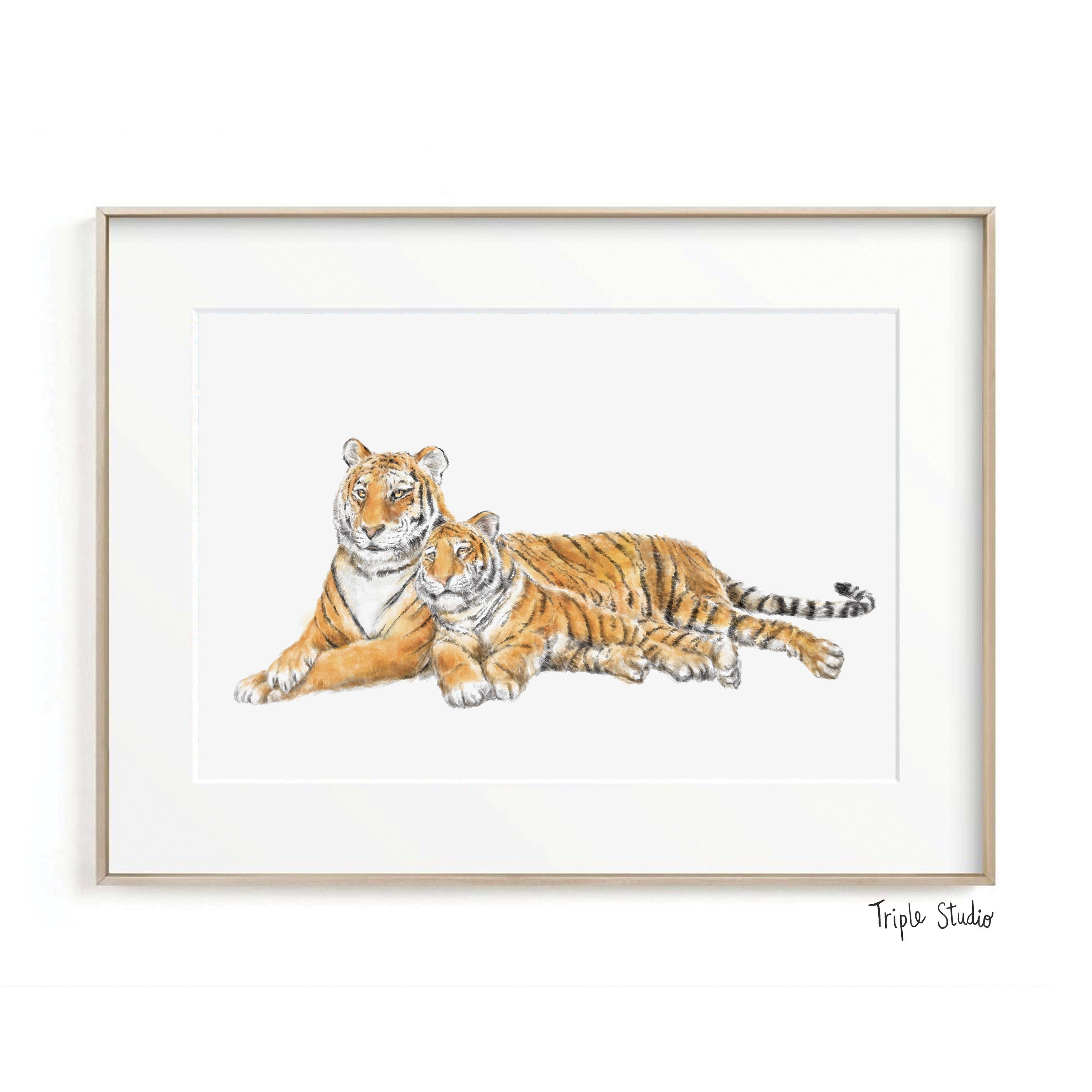 Tiger Mom and Baby Art Print