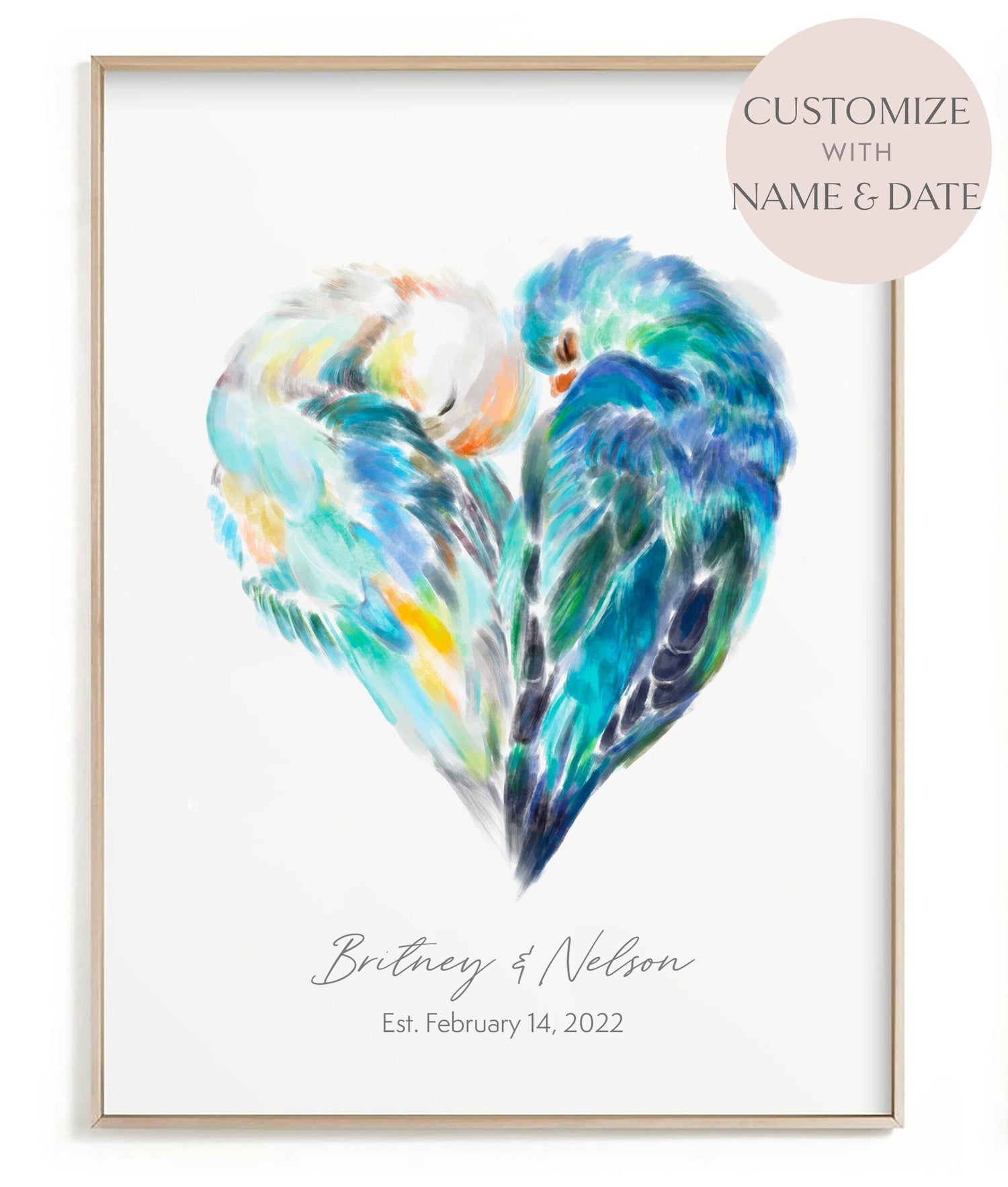 Personalized Unique Wedding Gift: Lovebird Painting for Couples