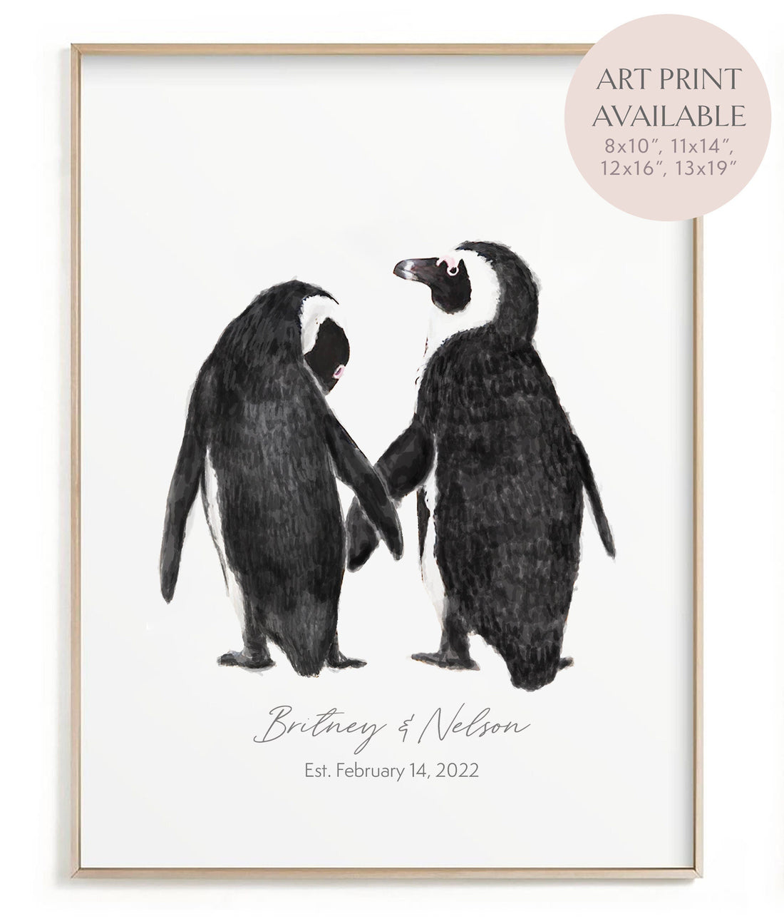 Personalized Wedding Gift - Penguin in Love Wall Art for Newly Wed Couple