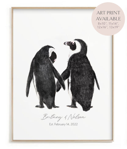 Personalized Wedding Gift - Penguin in Love Wall Art for Newly Wed Couple