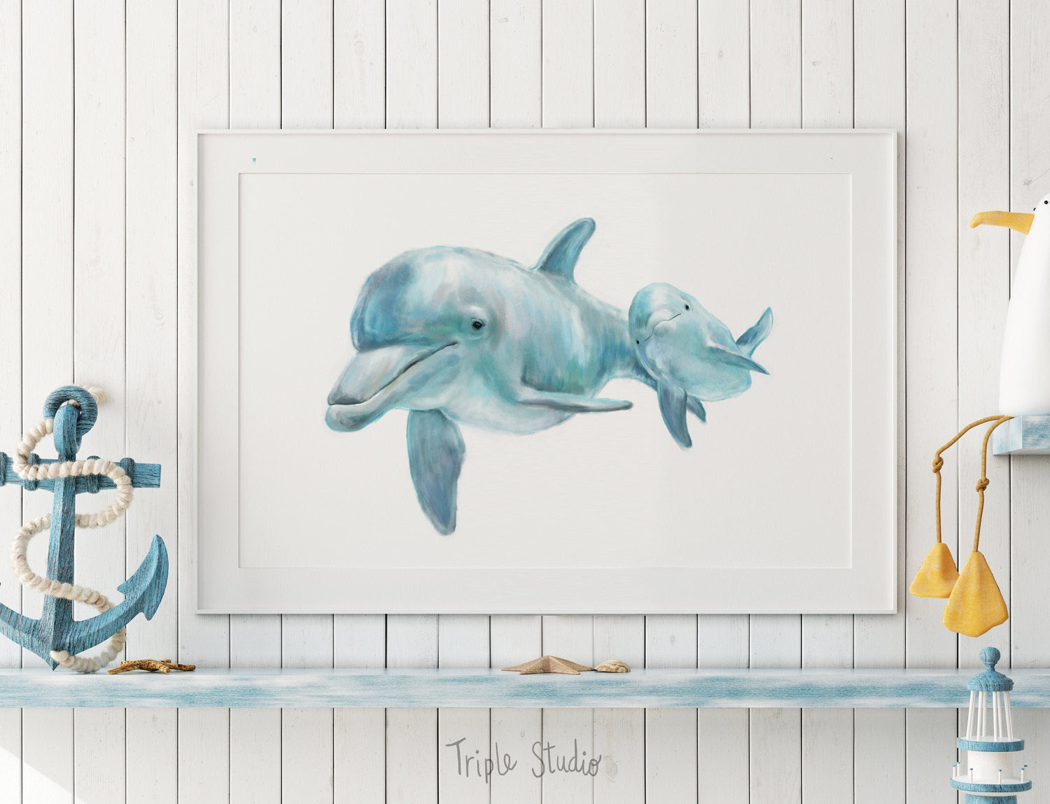 Baby Dolphin and Mom Ocean Art Print
