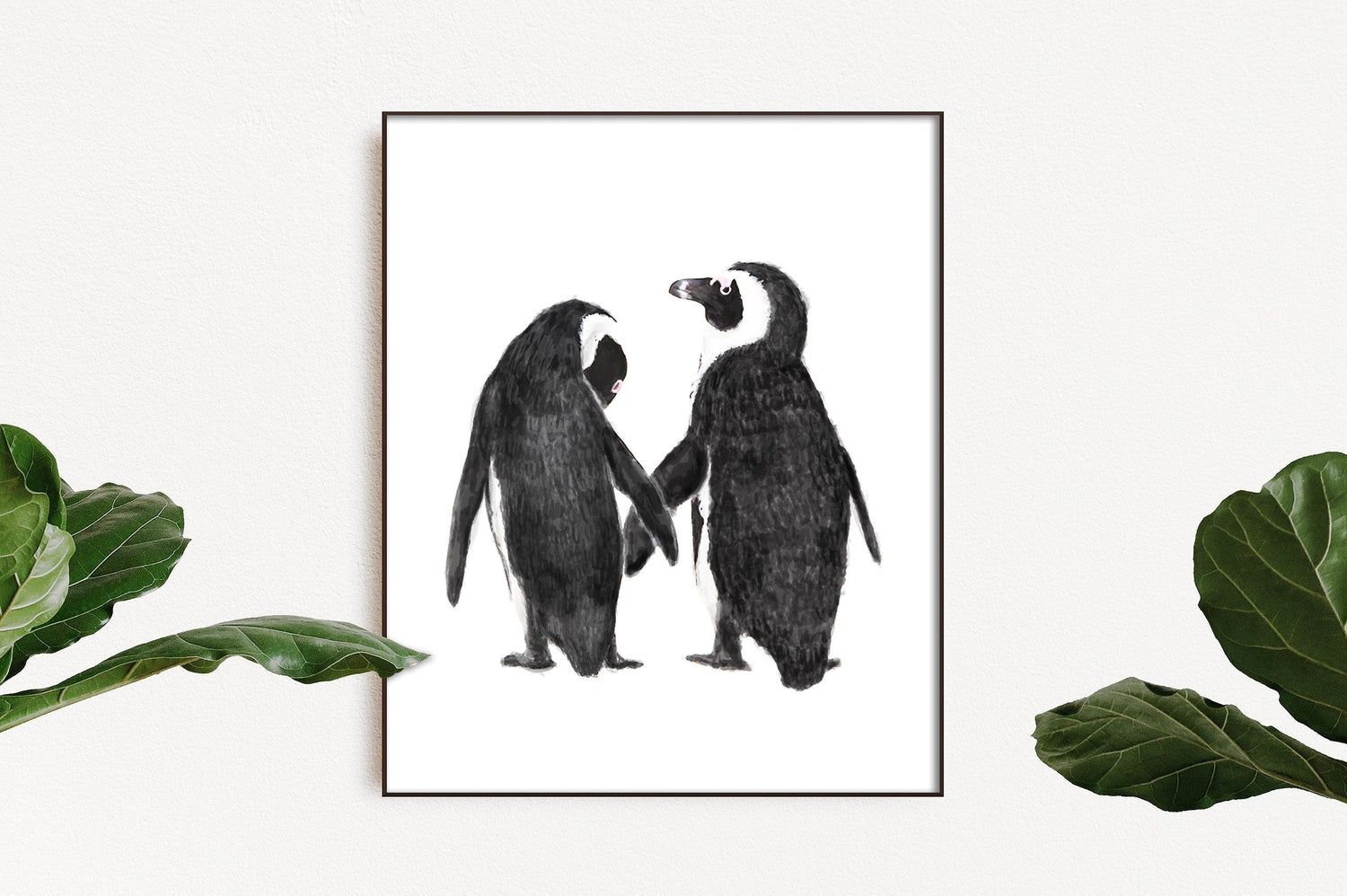 Personalized Wedding Gift - Penguin in Love Wall Art for Newly Wed Couple