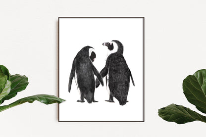 Personalized Wedding Gift - Penguin in Love Wall Art for Newly Wed Couple
