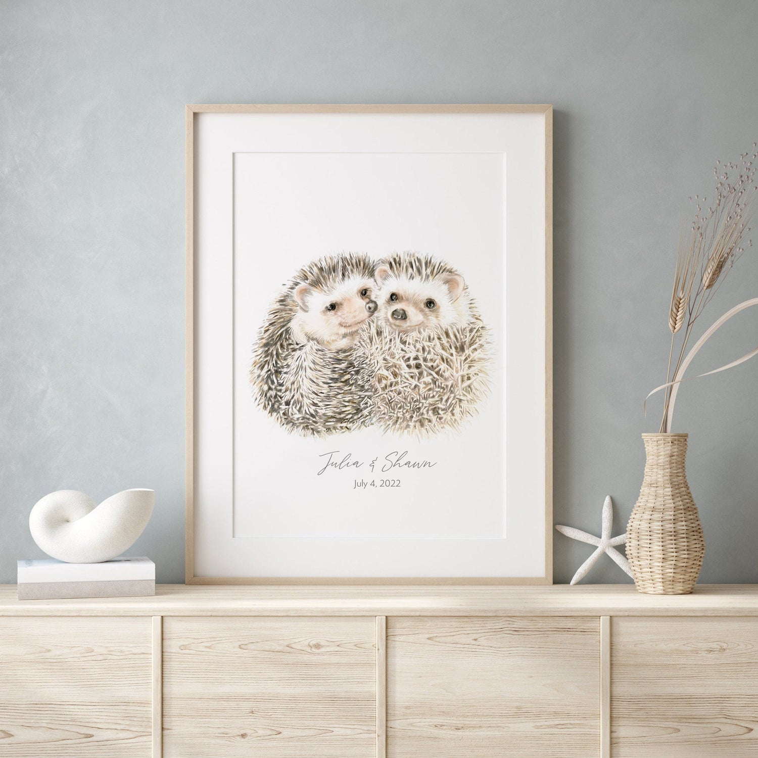 Personalized Hedgehogs Art Print: Custom Romantic Anniversary Gift for Wif