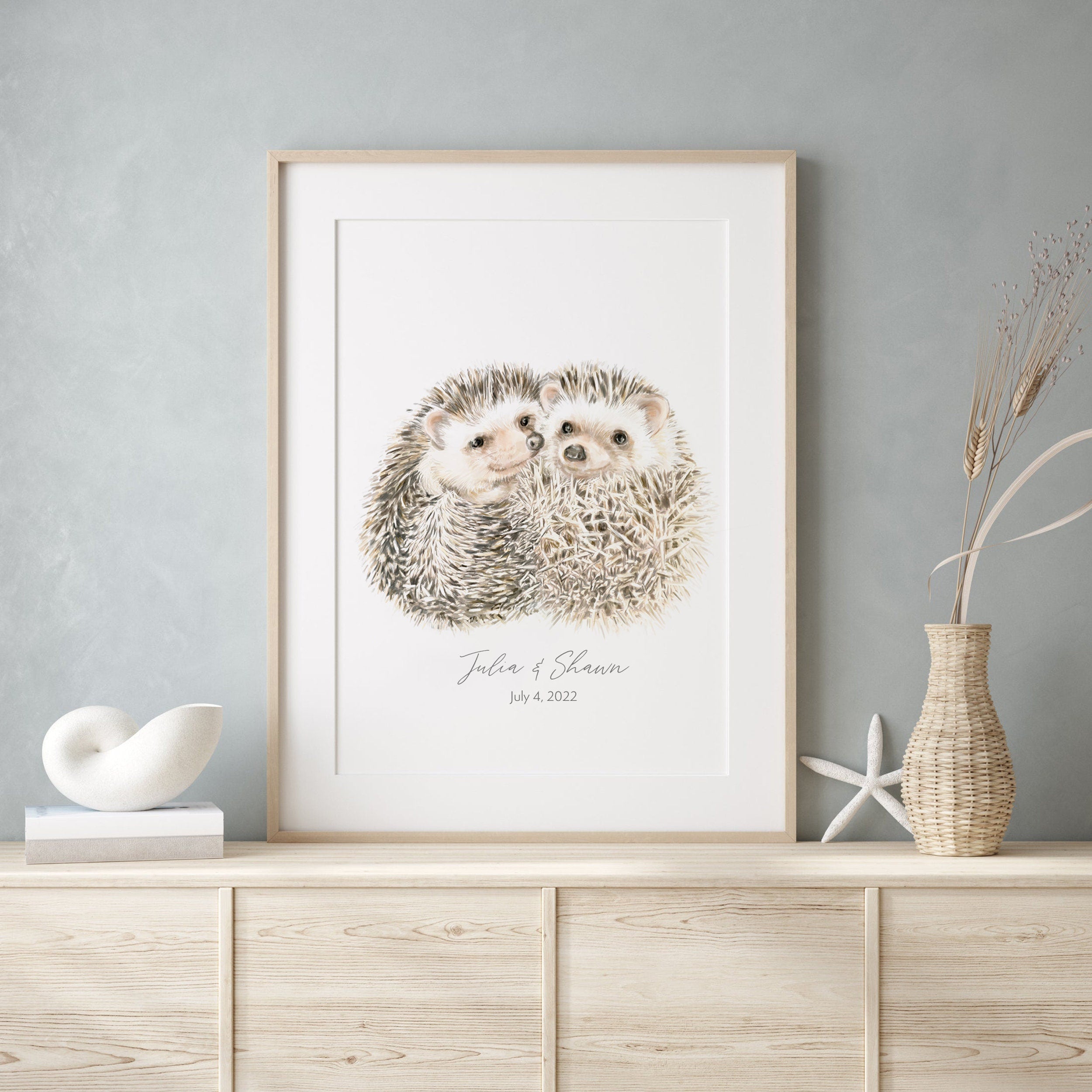 Personalized Hedgehogs Art Print: Custom Romantic Anniversary Gift for Wif