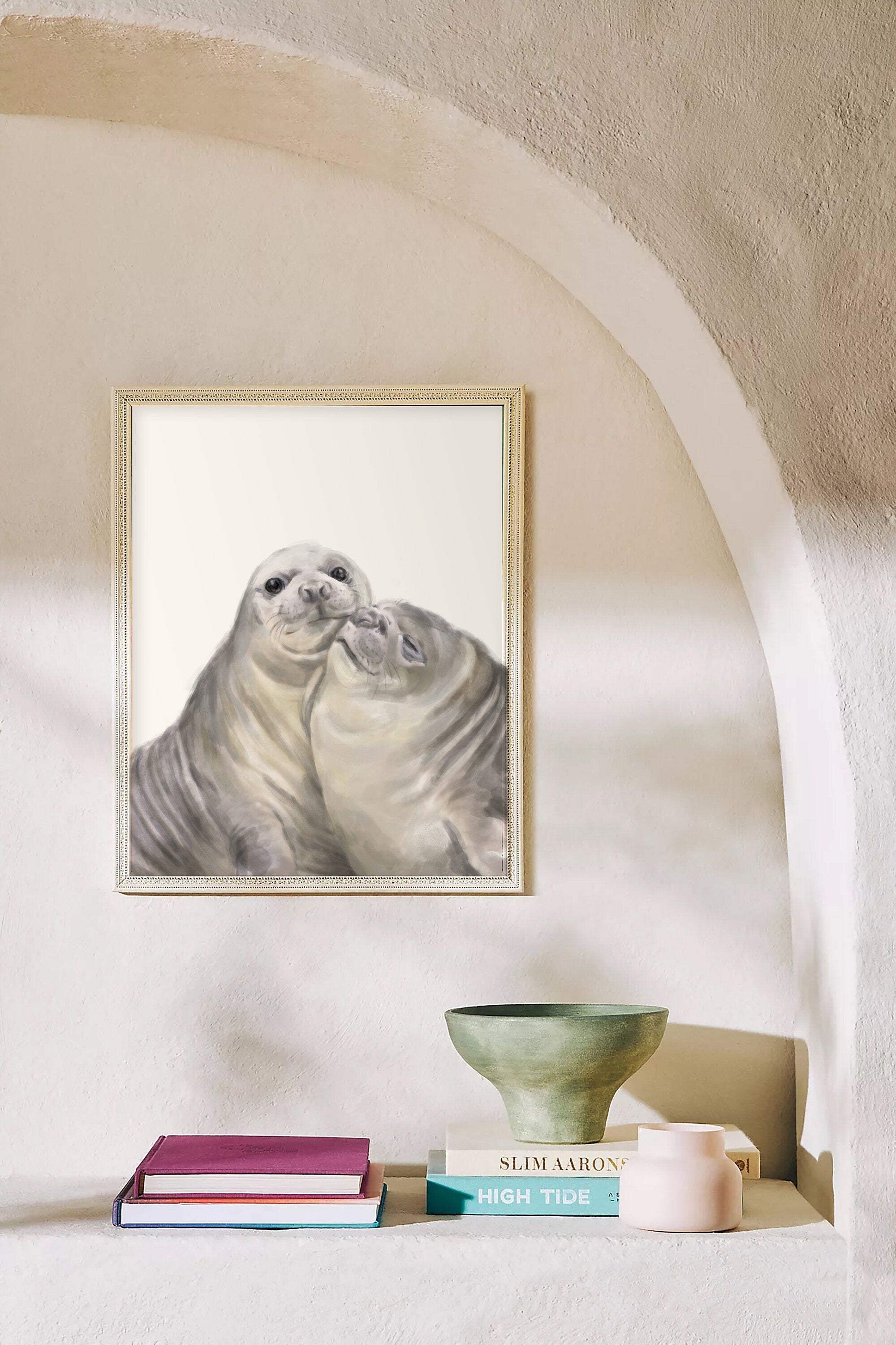 Seal with A Kiss Art Print:  Anniversary Gift for Animal Lovers