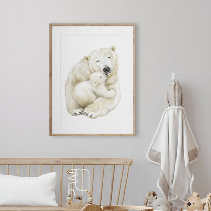 Polar Bear Baby and Mother Art Print