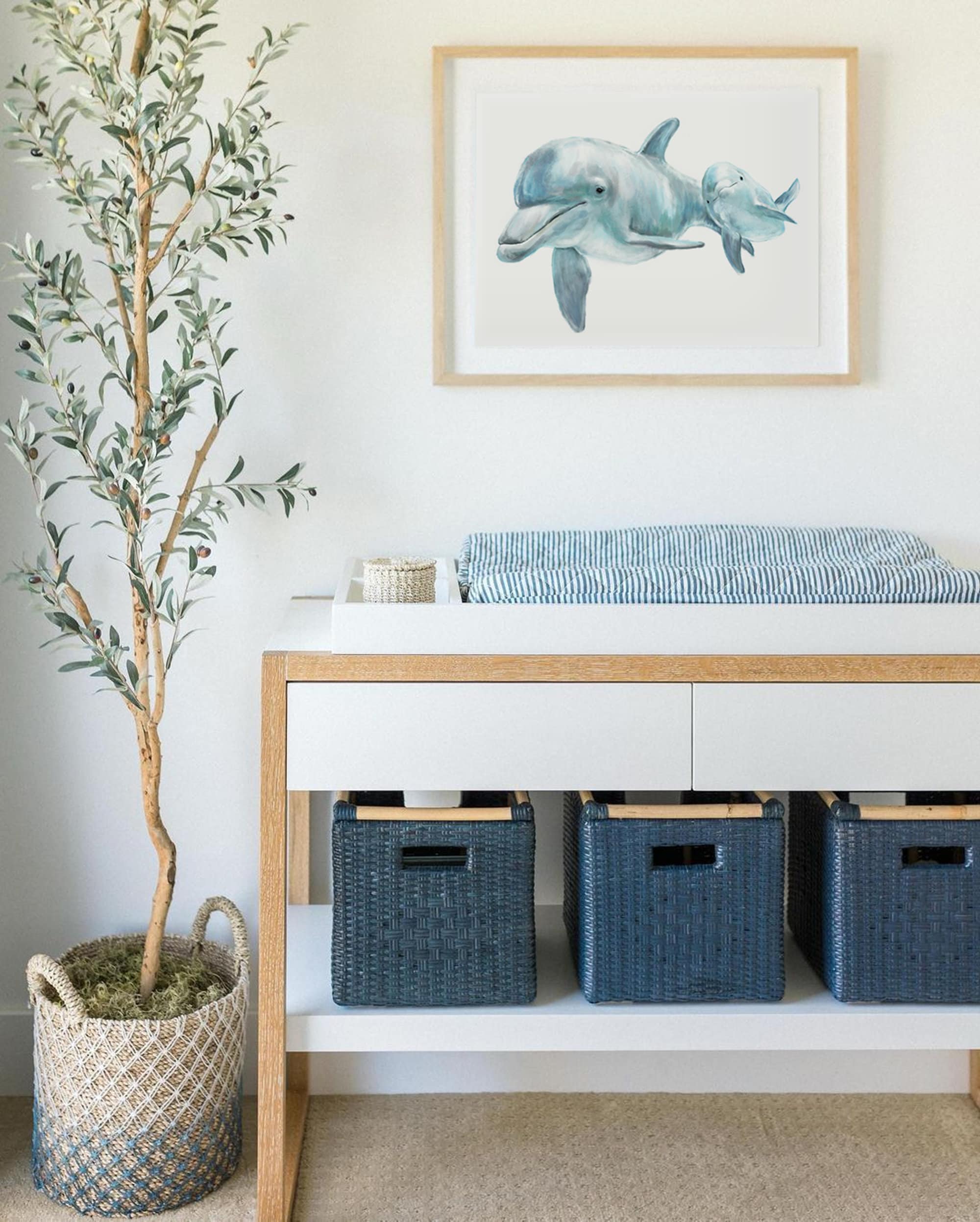 Baby Dolphin and Mom Ocean Art Print