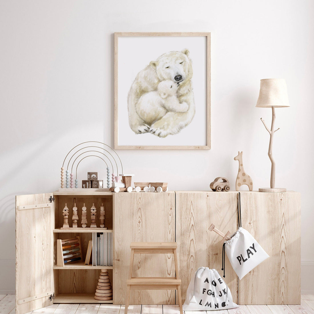 Polar Bear Baby and Mother Art Print