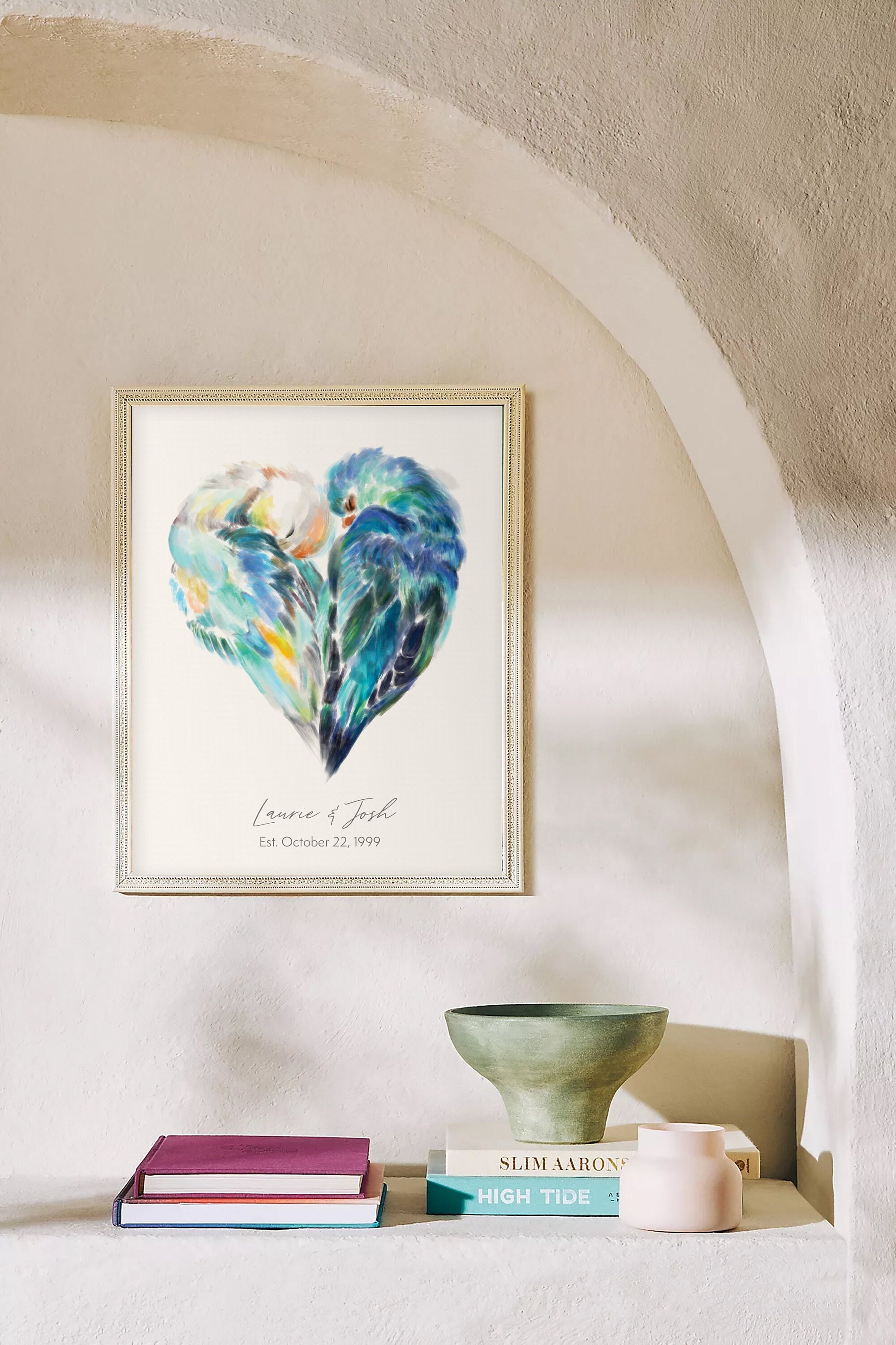 Personalized Unique Wedding Gift: Lovebird Painting for Couples