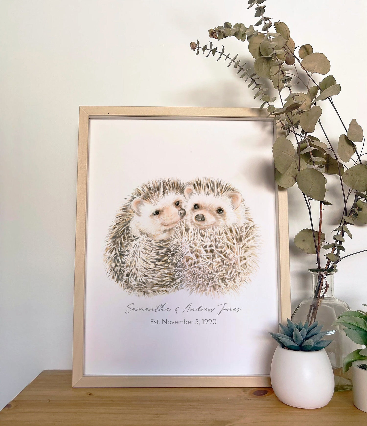 Personalized Hedgehogs Art Print: Custom Romantic Anniversary Gift for Wif