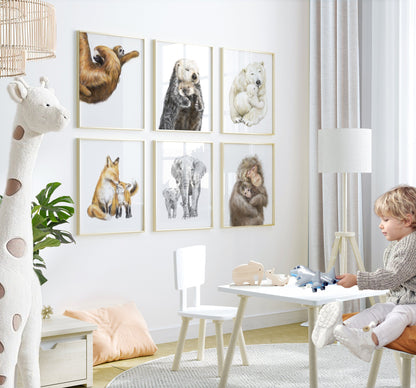 Baby Sea Otter and Mom Wall Art Print