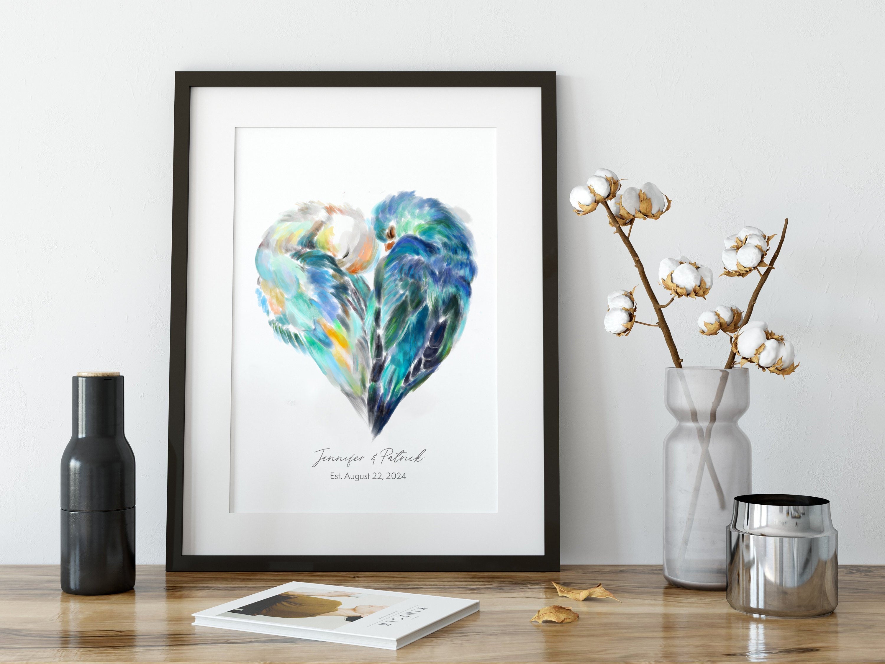 Personalized Unique Wedding Gift: Lovebird Painting for Couples