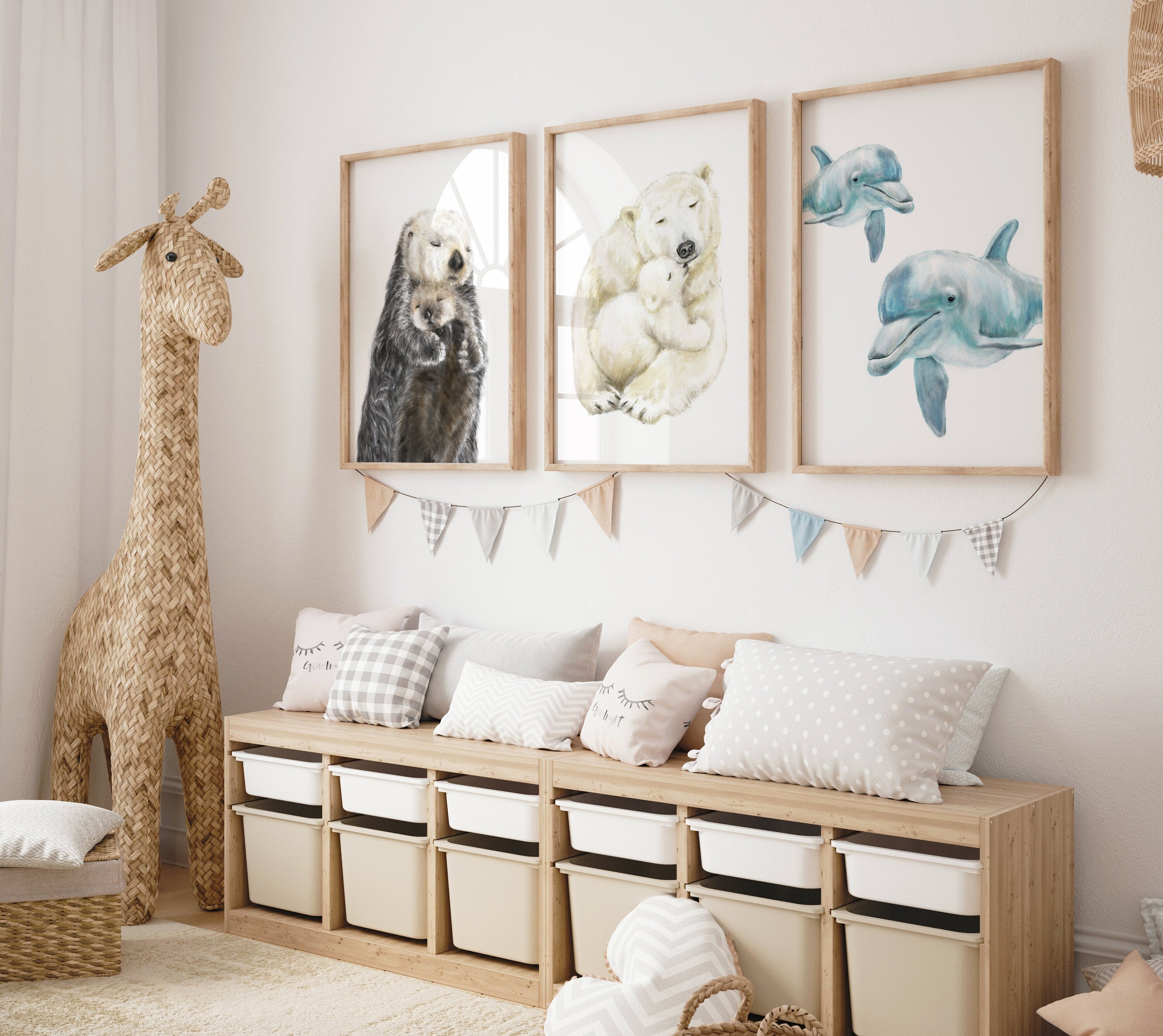 Baby Sea Otter and Mom Wall Art Print