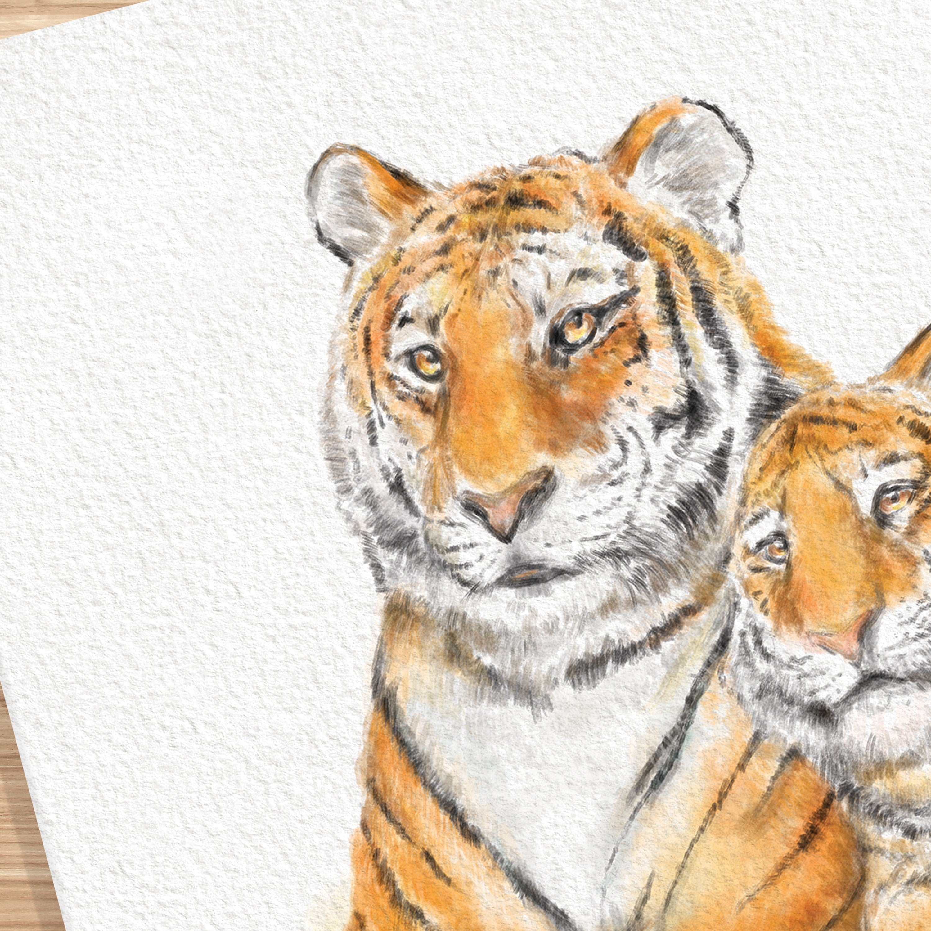 Tiger Mom and Baby Art Print