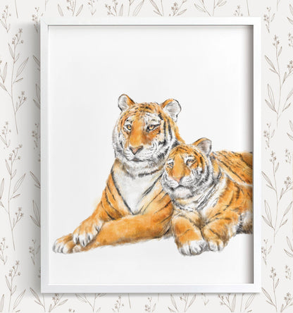 Tiger Mom and Baby Art Print