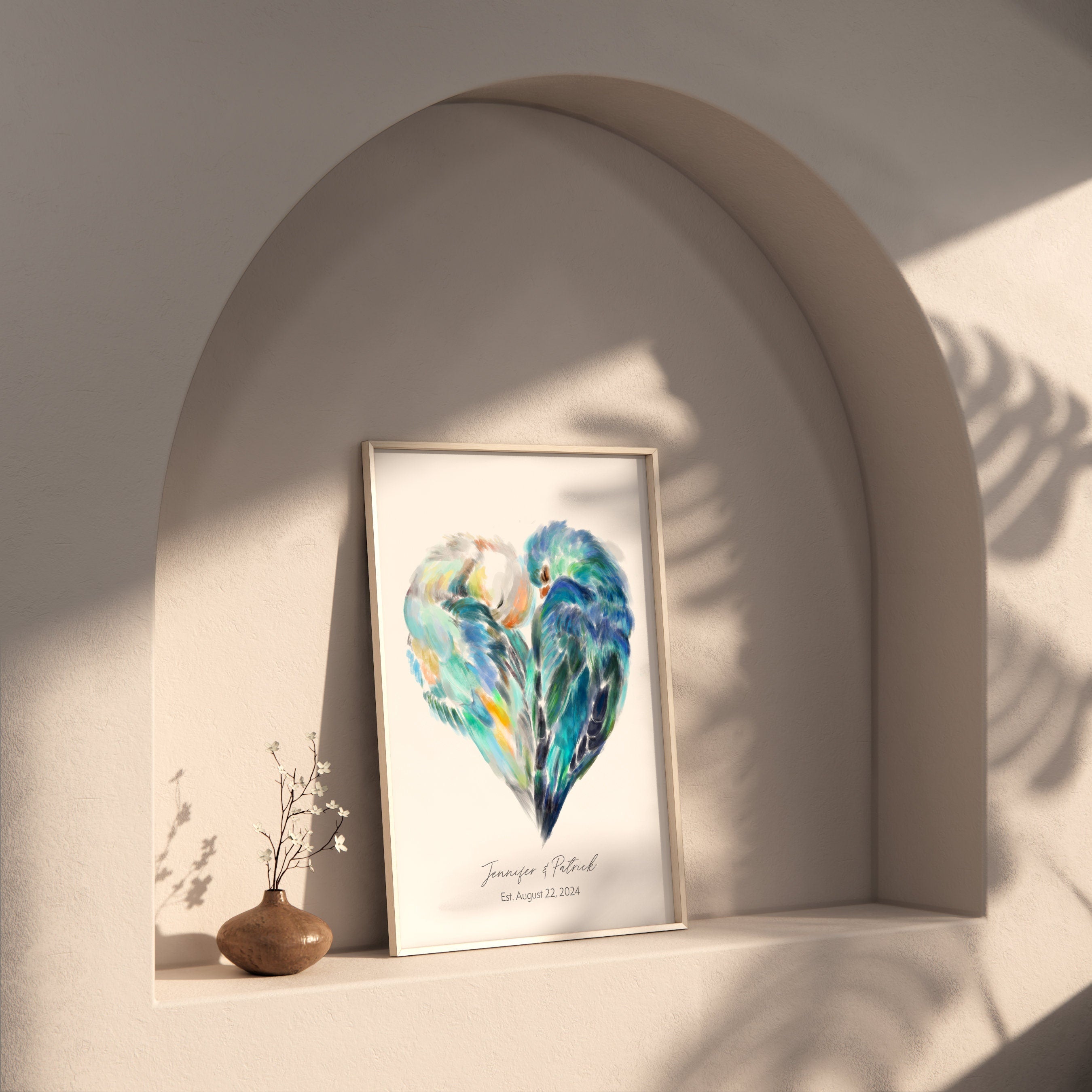 Personalized Unique Wedding Gift: Lovebird Painting for Couples