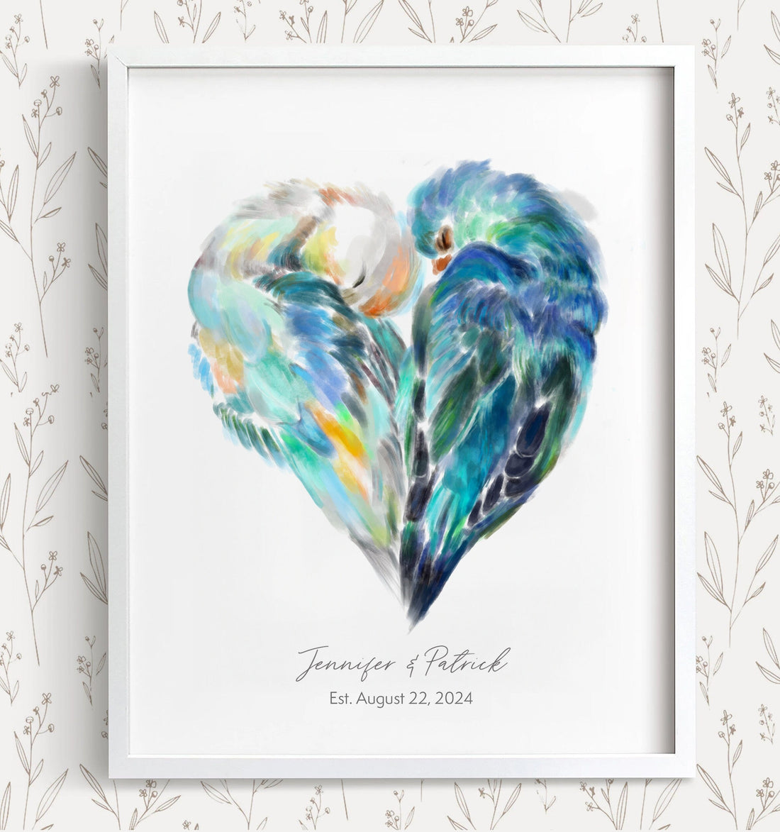 Personalized Unique Wedding Gift: Lovebird Painting for Couples