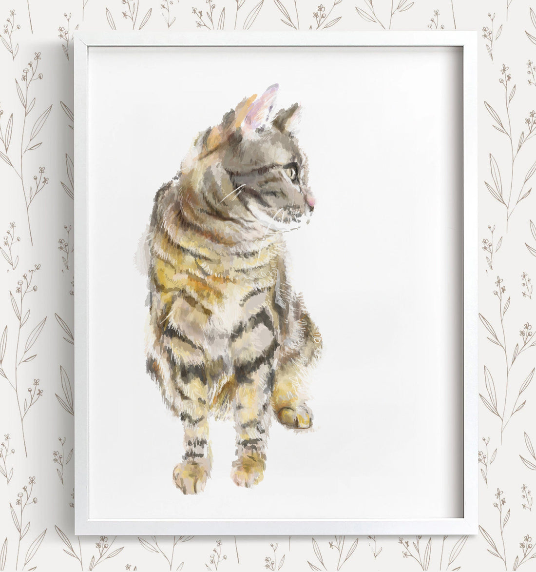 Gray Tabby Cat Watercolor Painting || Minimalistic Modern Cat Wall Art Print, Gift For Cat Lover, Crazy Cat Lady
