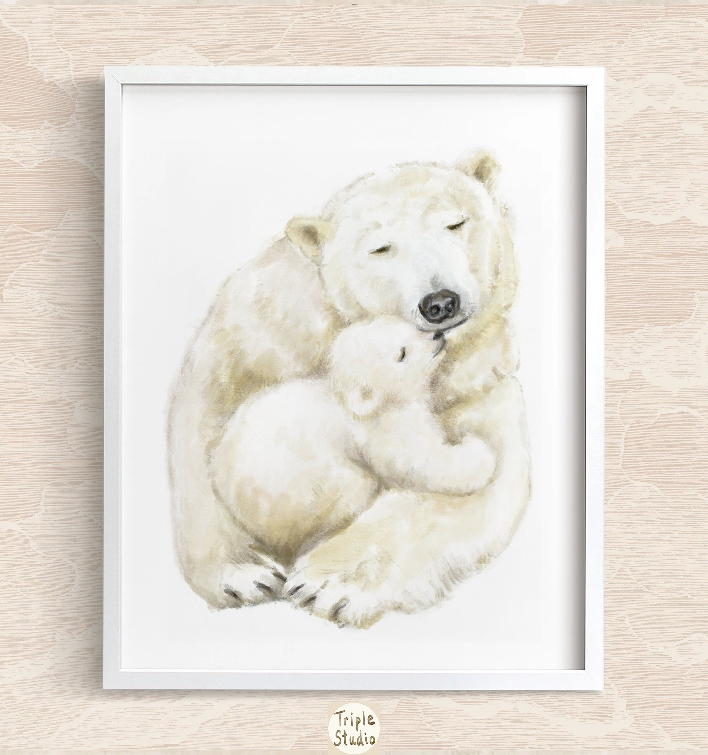 Polar Bear Baby and Mother Art Print