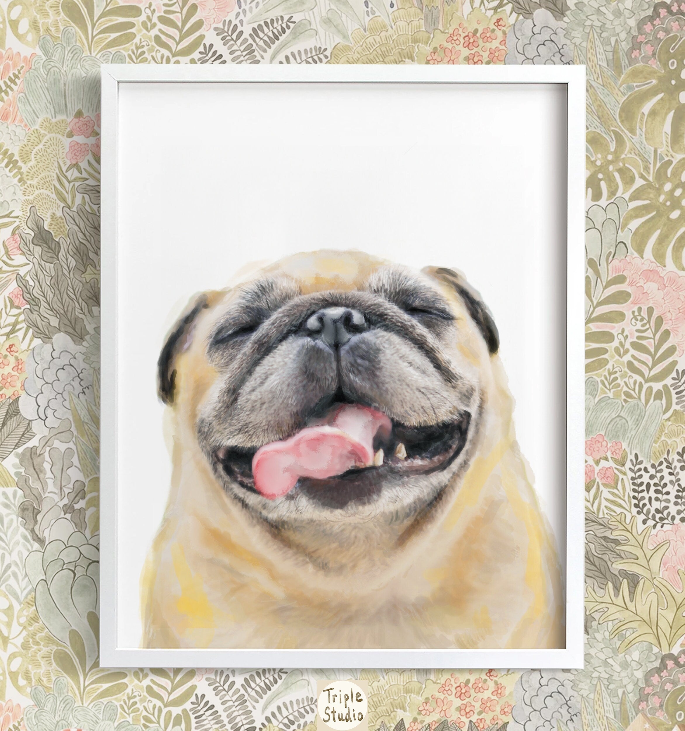 Happy Pug Watercolor Painting