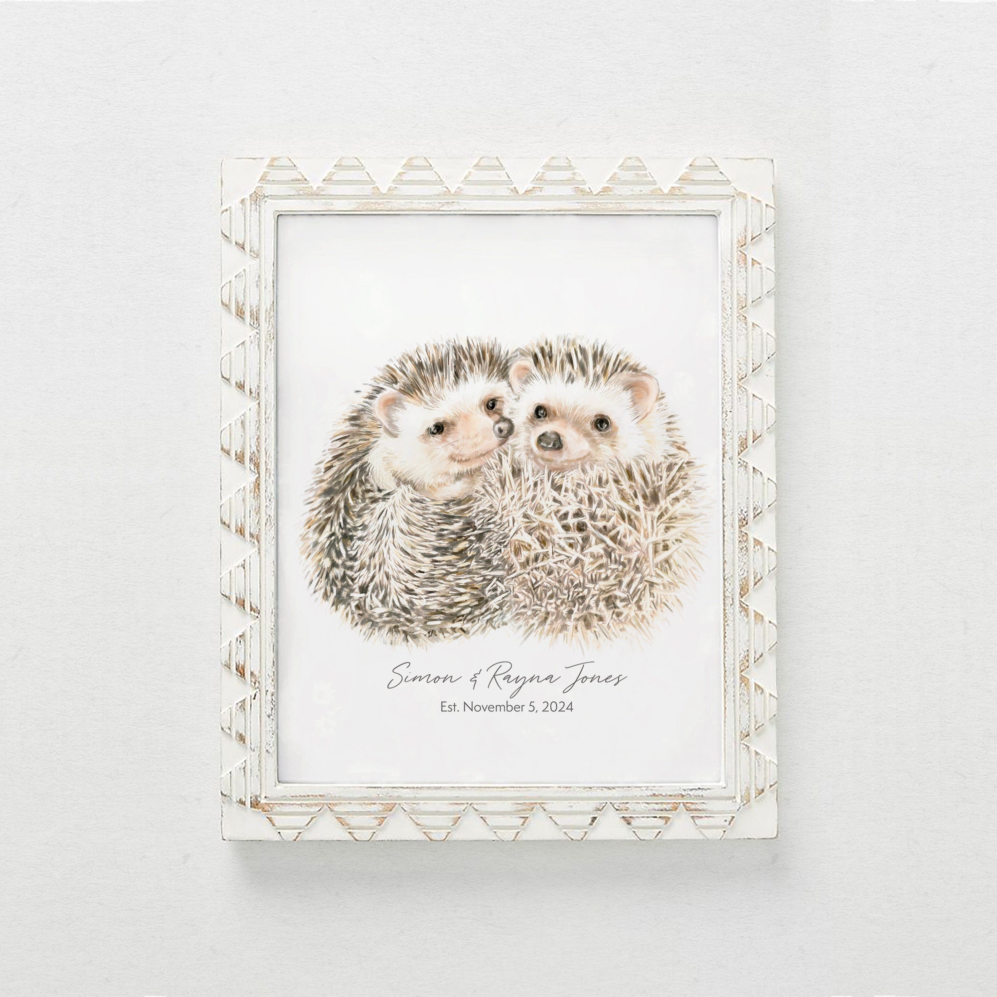 Personalized Hedgehogs Art Print: Custom Romantic Anniversary Gift for Wif