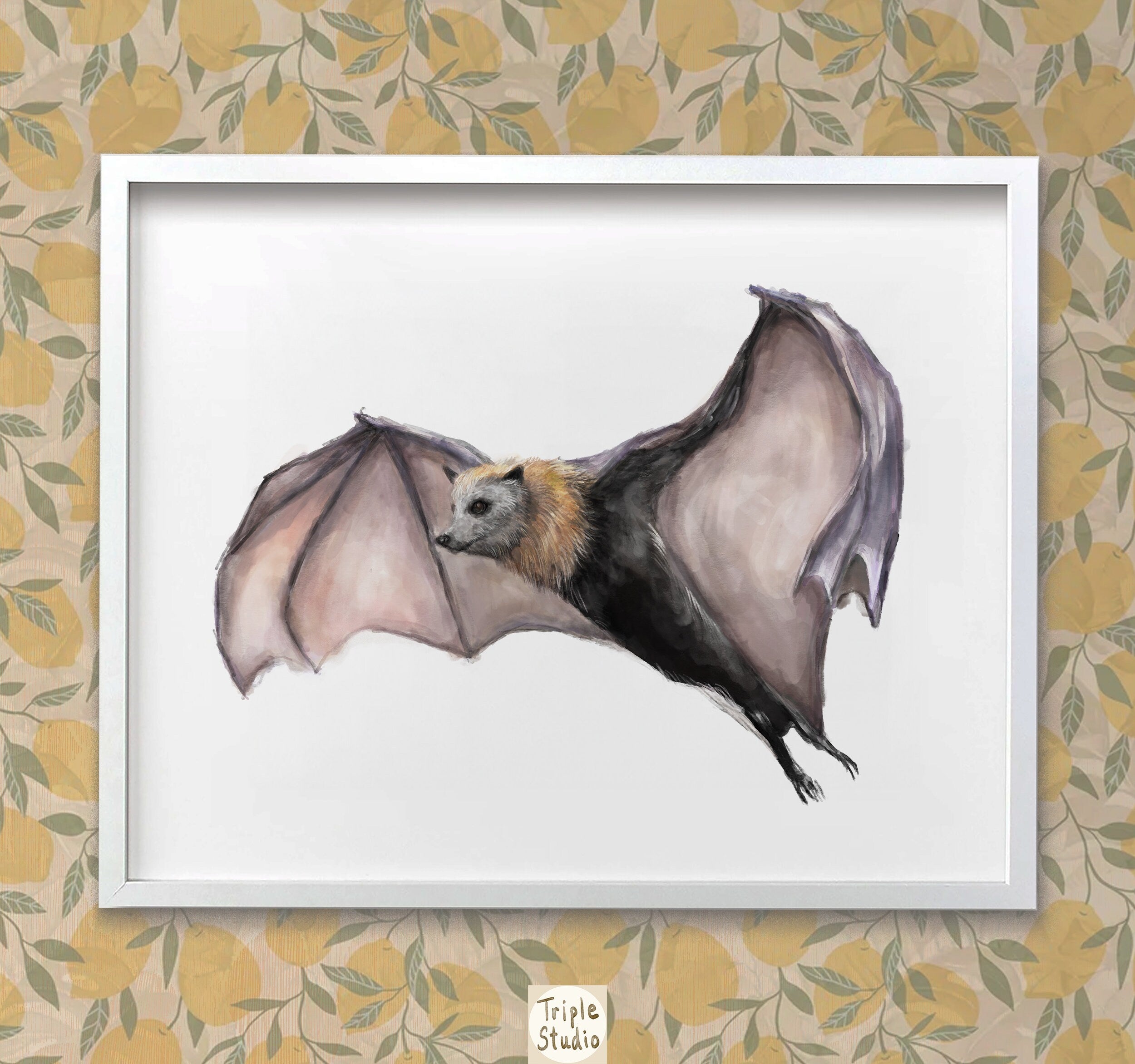 Bat Wall Art - Gothic Steampunk Painting for Gender Neutral Room Decor, Vampire Dark Theme for Home Living Room Bedroom Office Decoration