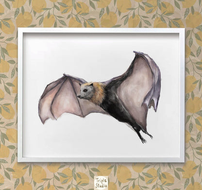 Bat Wall Art - Gothic Steampunk Painting for Gender Neutral Room Decor, Vampire Dark Theme for Home Living Room Bedroom Office Decoration