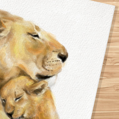 Lion Mom and Baby Art Print