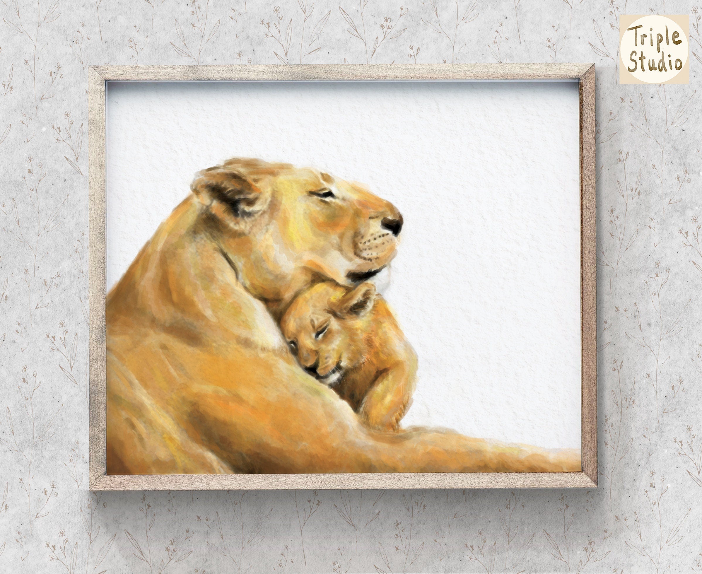 Lion Mom and Baby Art Print