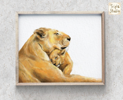 Lion Mom and Baby Art Print